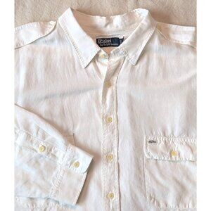 Polo Ralph Lauren Vintage Men's Silk Linen White Pocketed Button Up 4XB